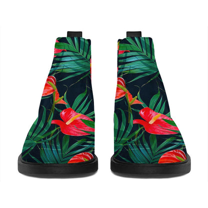 Hawaiian Tropical Flowers Pattern Print Flat Ankle Boots
