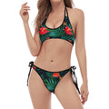 Hawaiian Tropical Flowers Pattern Print Halter Scoop Tie Side Bikini