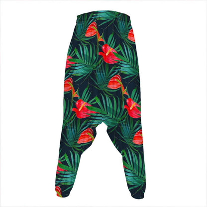 Hawaiian Tropical Flowers Pattern Print Hammer Pants
