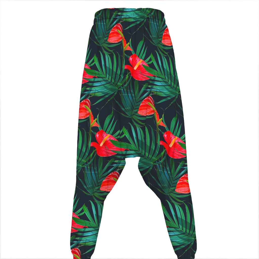 Hawaiian Tropical Flowers Pattern Print Hammer Pants