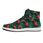 Hawaiian Tropical Flowers Pattern Print High Top Leather Sneakers