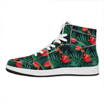 Hawaiian Tropical Flowers Pattern Print High Top Leather Sneakers