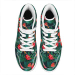 Hawaiian Tropical Flowers Pattern Print High Top Leather Sneakers