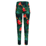 Hawaiian Tropical Flowers Pattern Print High-Waisted Pocket Leggings