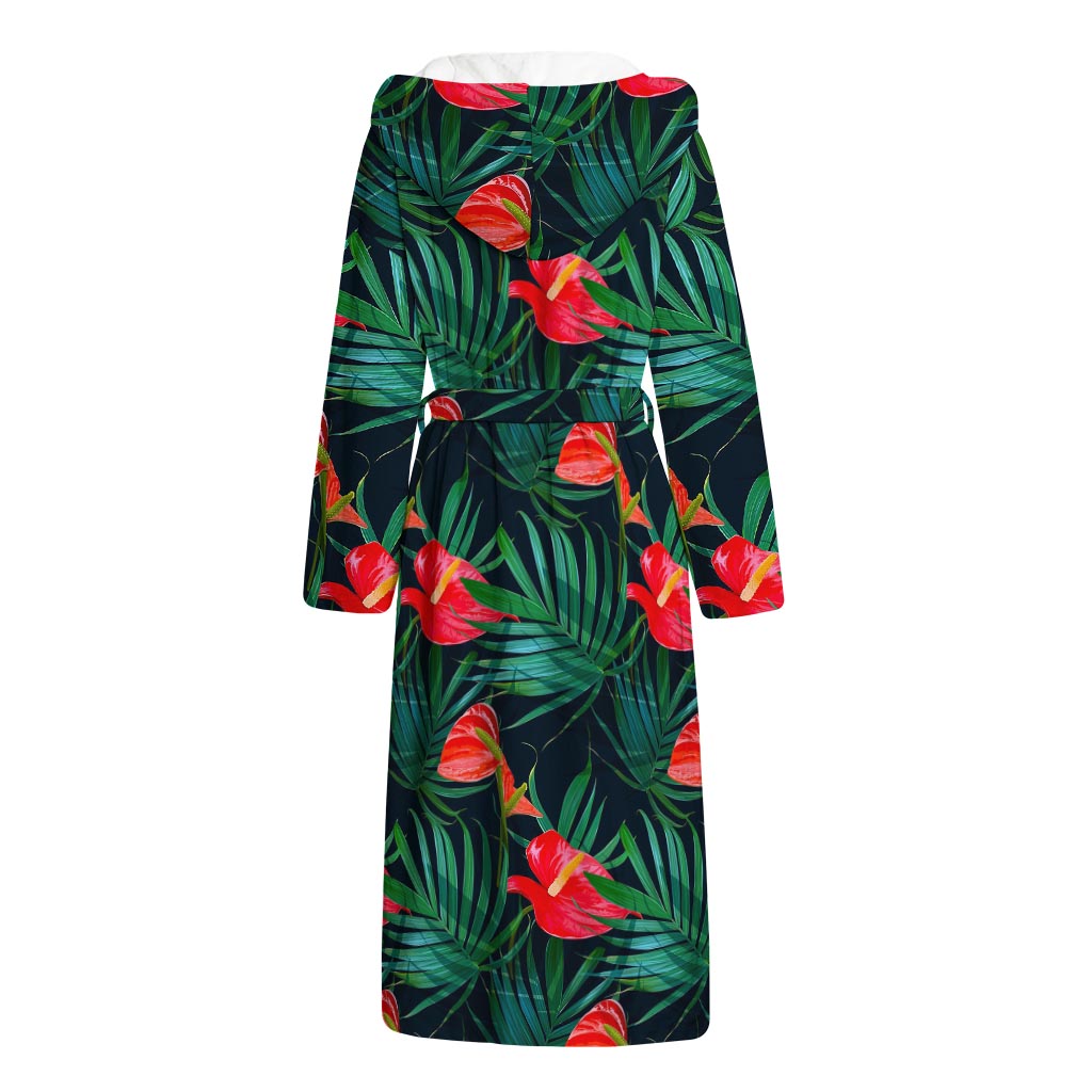 Hawaiian Tropical Flowers Pattern Print Hooded Bathrobe