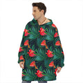 Hawaiian Tropical Flowers Pattern Print Hoodie Blanket