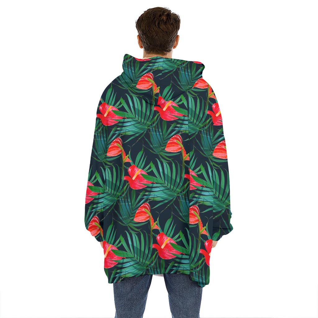 Hawaiian Tropical Flowers Pattern Print Hoodie Blanket