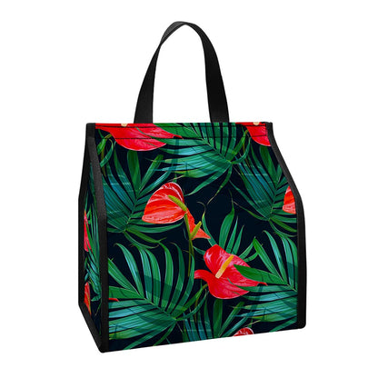 Hawaiian Tropical Flowers Pattern Print Insulated Lunch Tote