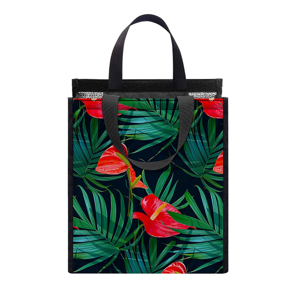 Hawaiian Tropical Flowers Pattern Print Insulated Lunch Tote