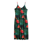 Hawaiian Tropical Flowers Pattern Print Jersey Midi Cami Dress
