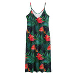 Hawaiian Tropical Flowers Pattern Print Jersey Midi Cami Dress