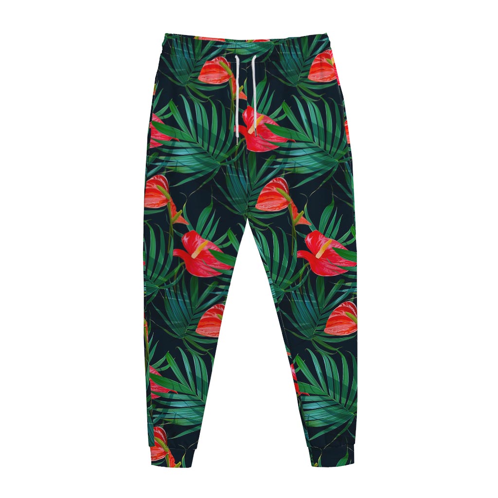 Hawaiian Tropical Flowers Pattern Print Jogger Pants