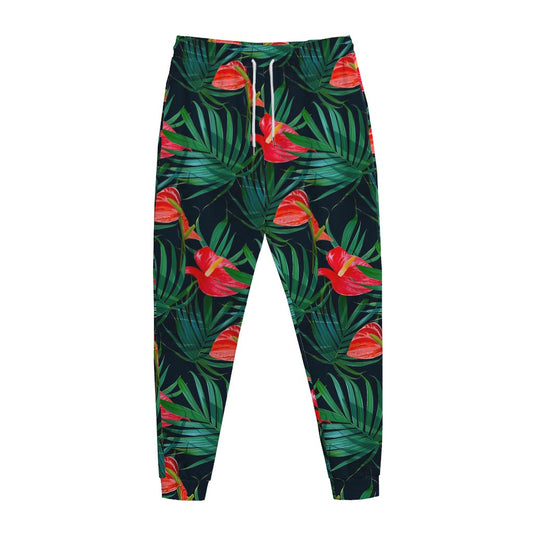 Hawaiian Tropical Flowers Pattern Print Jogger Pants