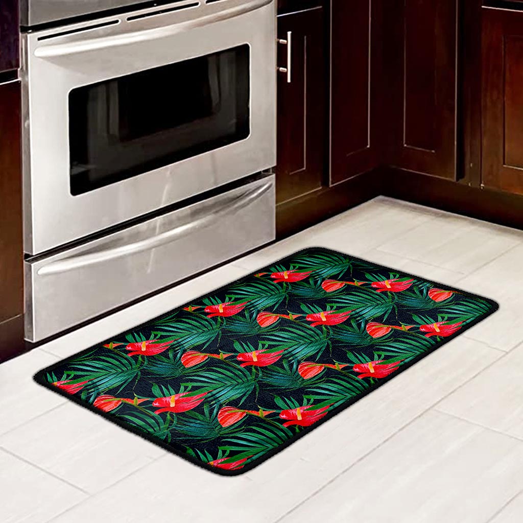 Hawaiian Tropical Flowers Pattern Print Kitchen Mat