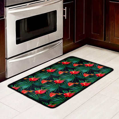 Hawaiian Tropical Flowers Pattern Print Kitchen Mat