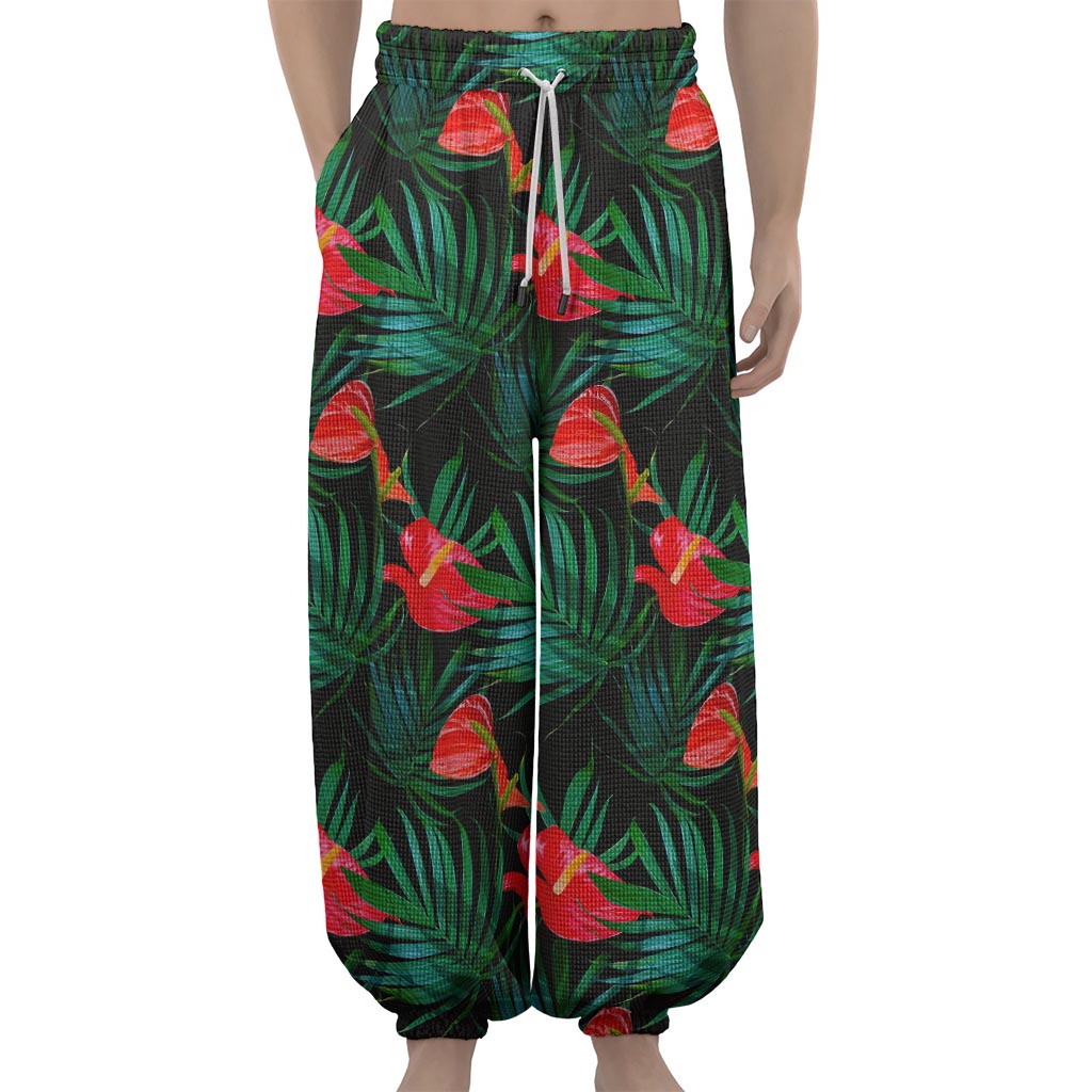 Hawaiian Tropical Flowers Pattern Print Lantern Pants