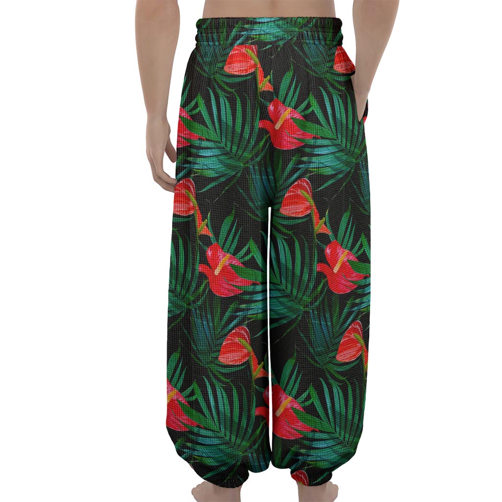 Hawaiian Tropical Flowers Pattern Print Lantern Pants