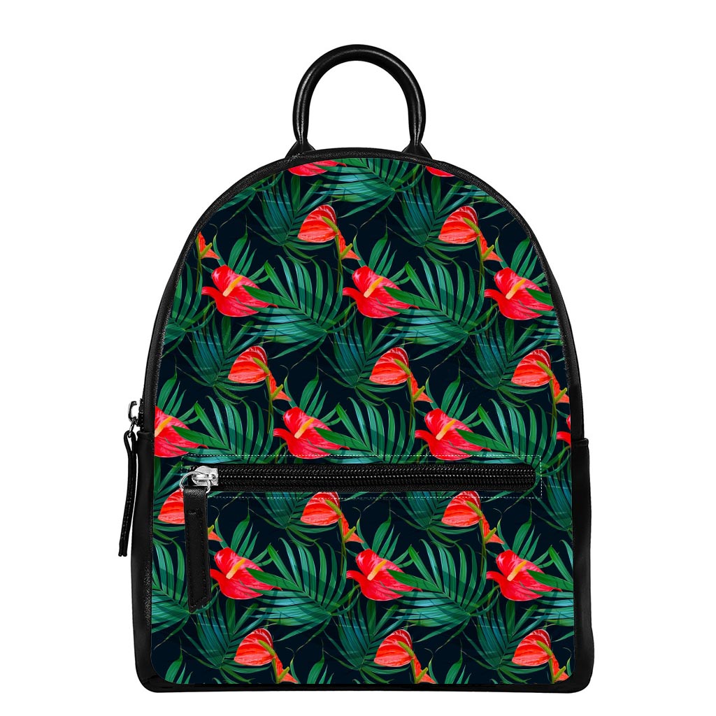 Hawaiian Tropical Flowers Pattern Print Leather Backpack
