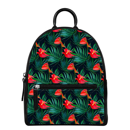 Hawaiian Tropical Flowers Pattern Print Leather Backpack