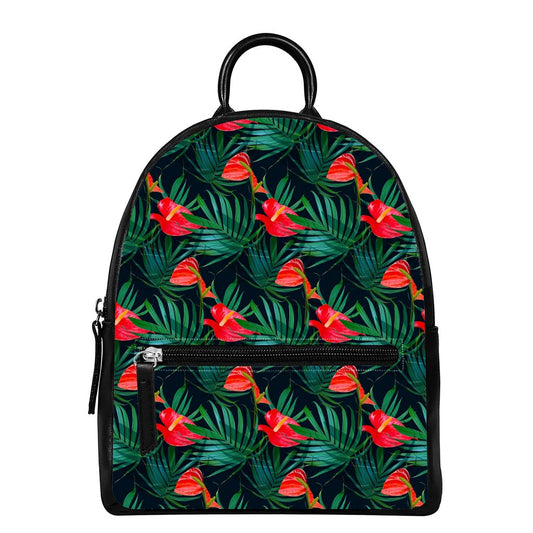 Hawaiian Tropical Flowers Pattern Print Leather Backpack