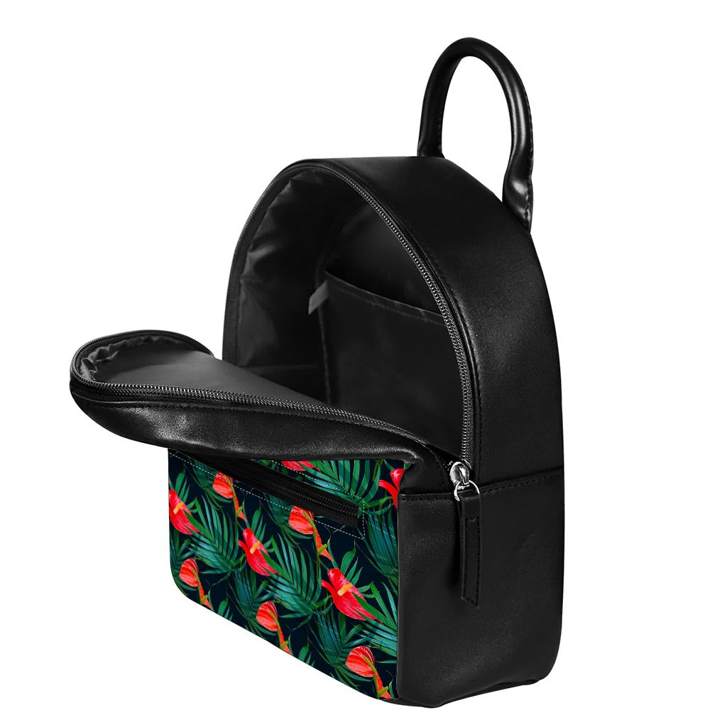 Hawaiian Tropical Flowers Pattern Print Leather Backpack