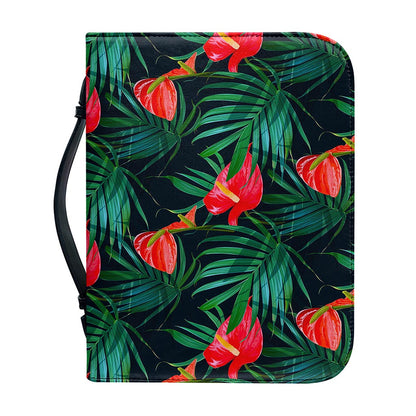 Hawaiian Tropical Flowers Pattern Print Leather Bible Cover