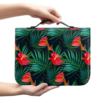 Hawaiian Tropical Flowers Pattern Print Leather Bible Cover