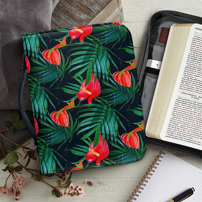 Hawaiian Tropical Flowers Pattern Print Leather Bible Cover
