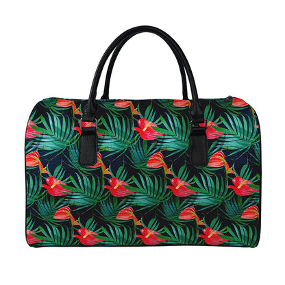 Hawaiian Tropical Flowers Pattern Print Leather Duffle Bag