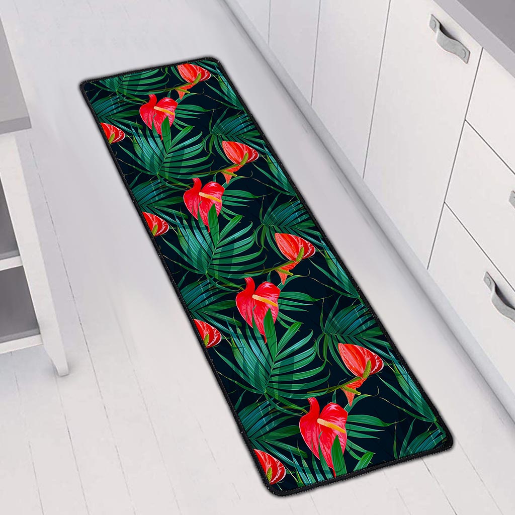 Hawaiian Tropical Flowers Pattern Print Long Kitchen Mat