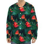 Hawaiian Tropical Flowers Pattern Print Long Sleeve Baseball Jersey