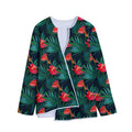 Hawaiian Tropical Flowers Pattern Print Long Sleeve Short Coat