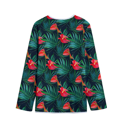 Hawaiian Tropical Flowers Pattern Print Long Sleeve Short Coat