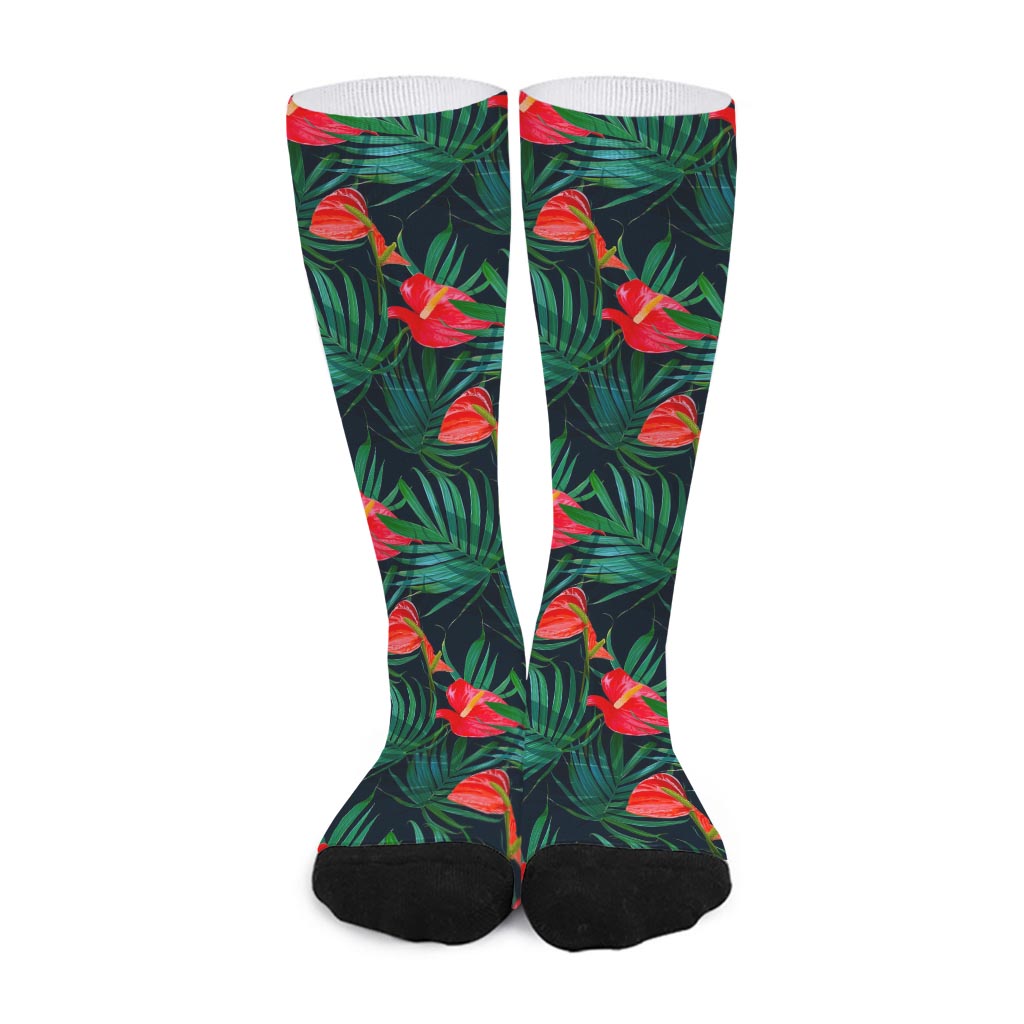 Hawaiian Tropical Flowers Pattern Print Long Socks