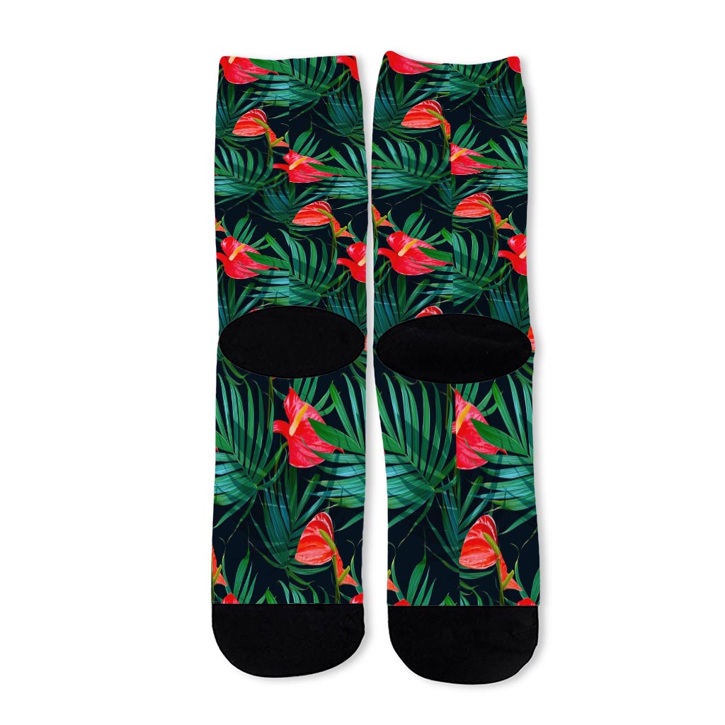 Hawaiian Tropical Flowers Pattern Print Long Socks