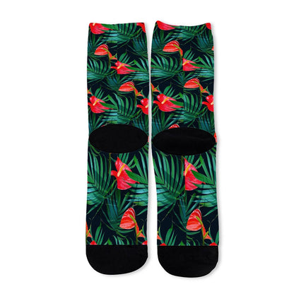 Hawaiian Tropical Flowers Pattern Print Long Socks
