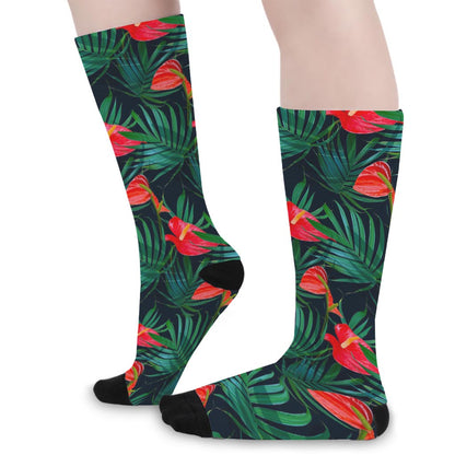 Hawaiian Tropical Flowers Pattern Print Long Socks
