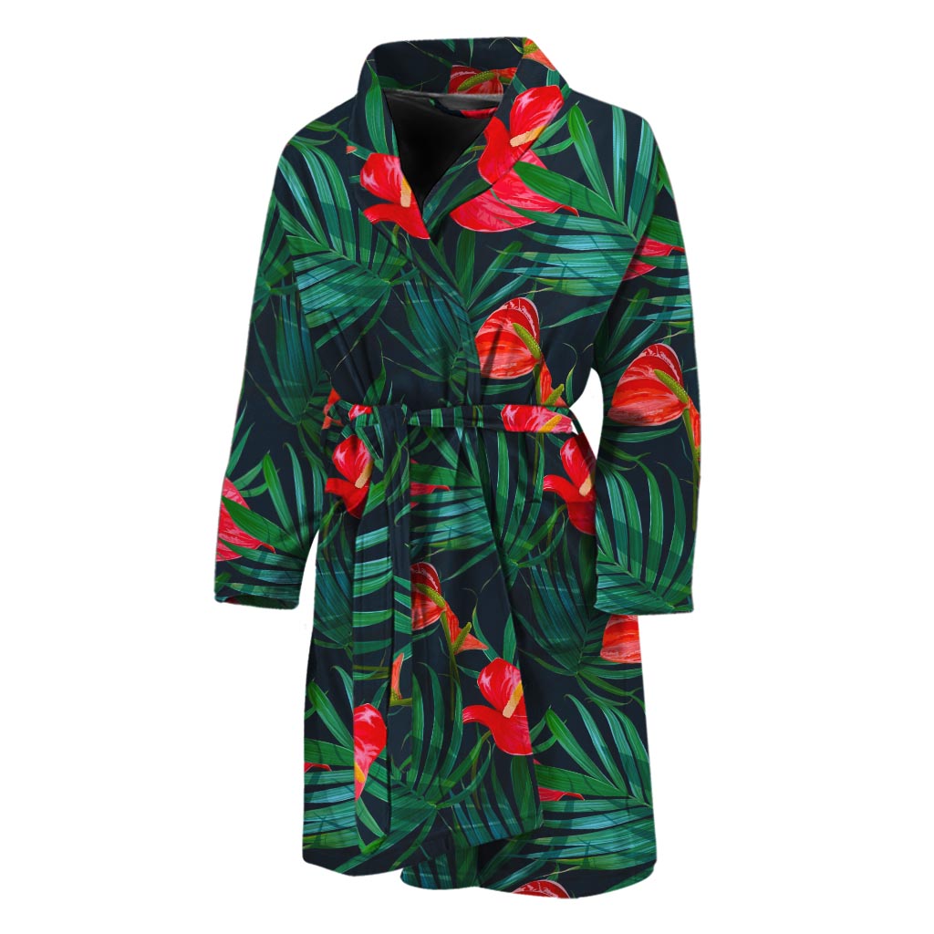 Hawaiian Tropical Flowers Pattern Print Men's Bathrobe