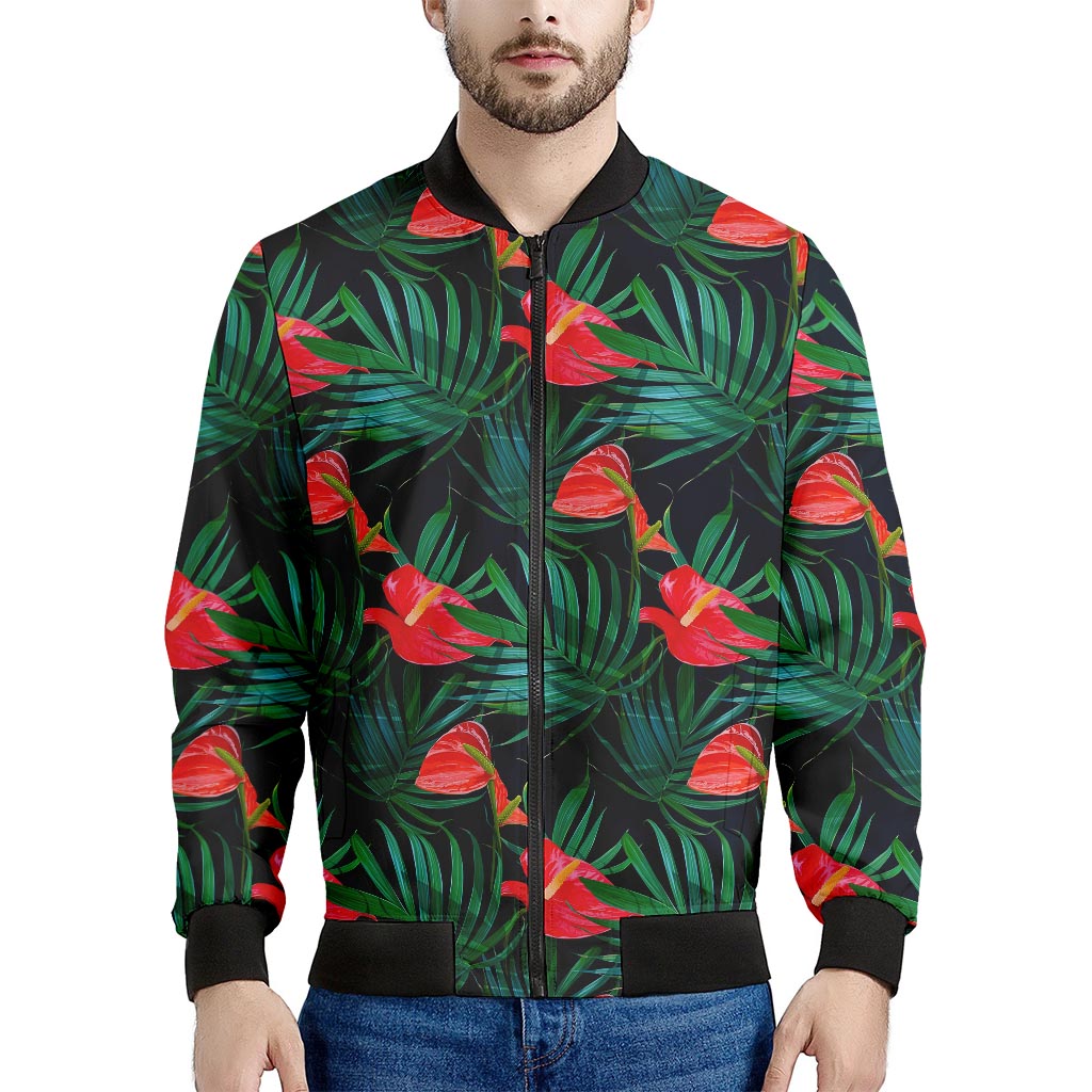 Hawaiian Tropical Flowers Pattern Print Men's Bomber Jacket
