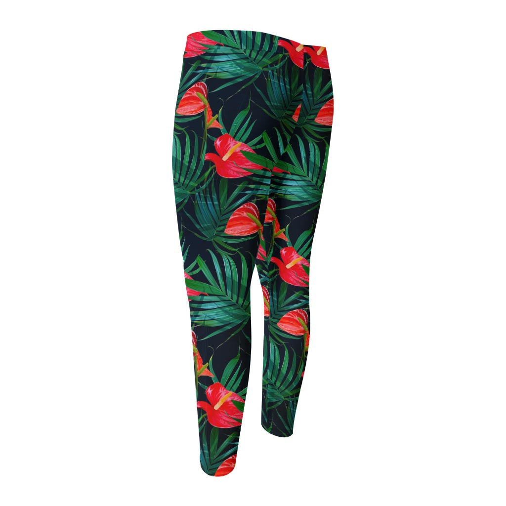 Hawaiian Tropical Flowers Pattern Print Men's Compression Pants