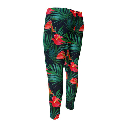 Hawaiian Tropical Flowers Pattern Print Men's Compression Pants