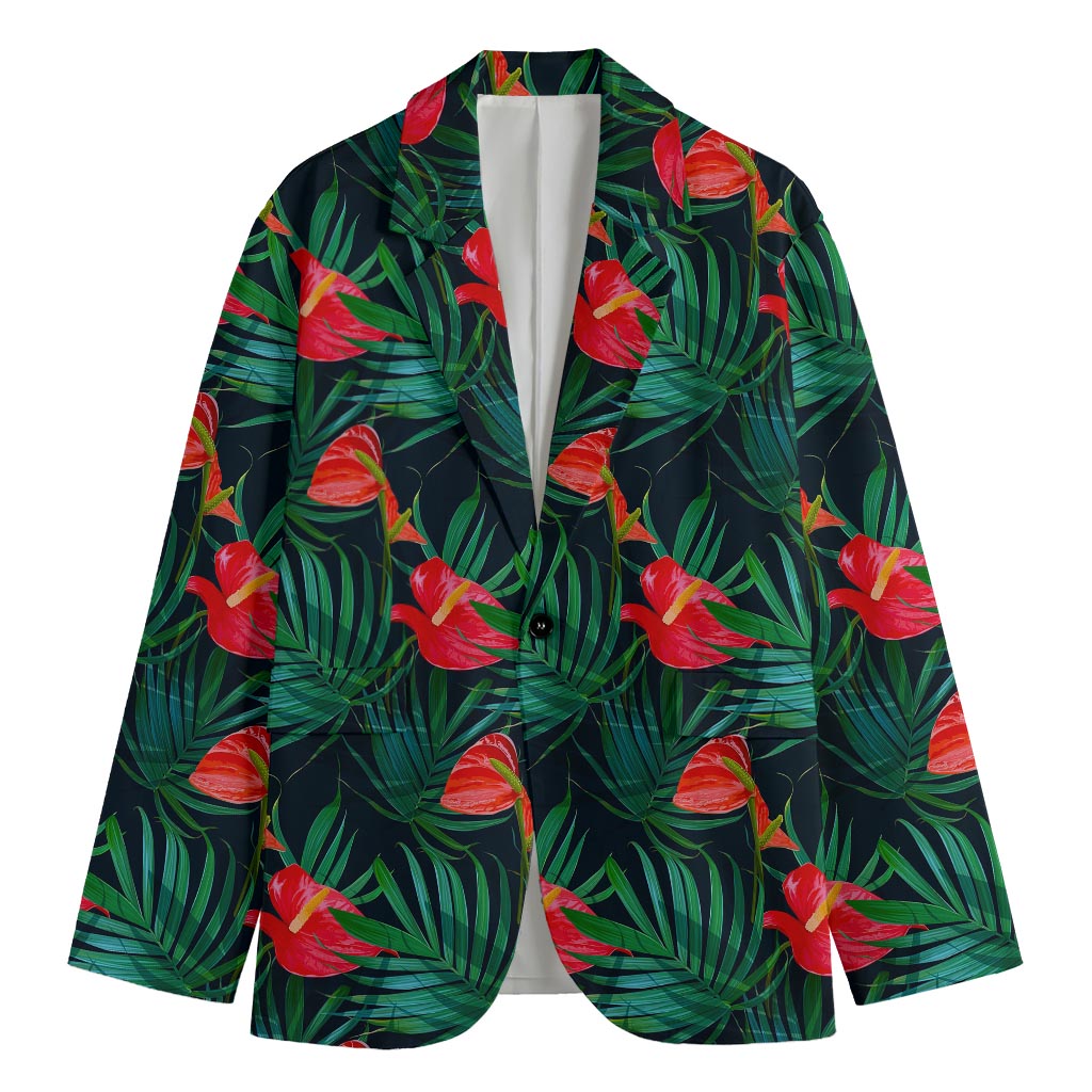 Hawaiian Tropical Flowers Pattern Print Men's Cotton Blazer