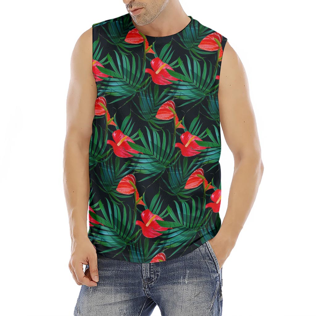 Hawaiian Tropical Flowers Pattern Print Men's Fitness Tank Top