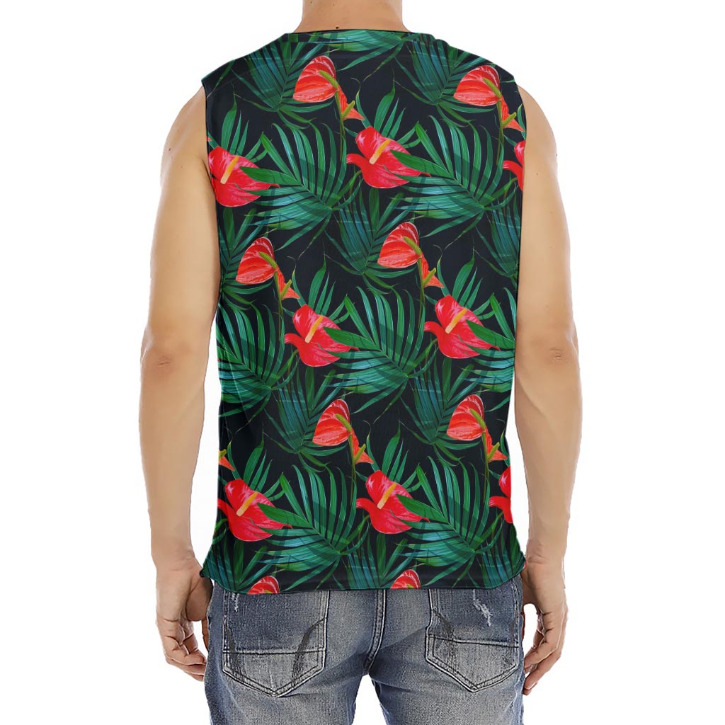Hawaiian Tropical Flowers Pattern Print Men's Fitness Tank Top