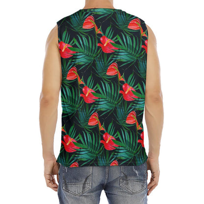 Hawaiian Tropical Flowers Pattern Print Men's Fitness Tank Top