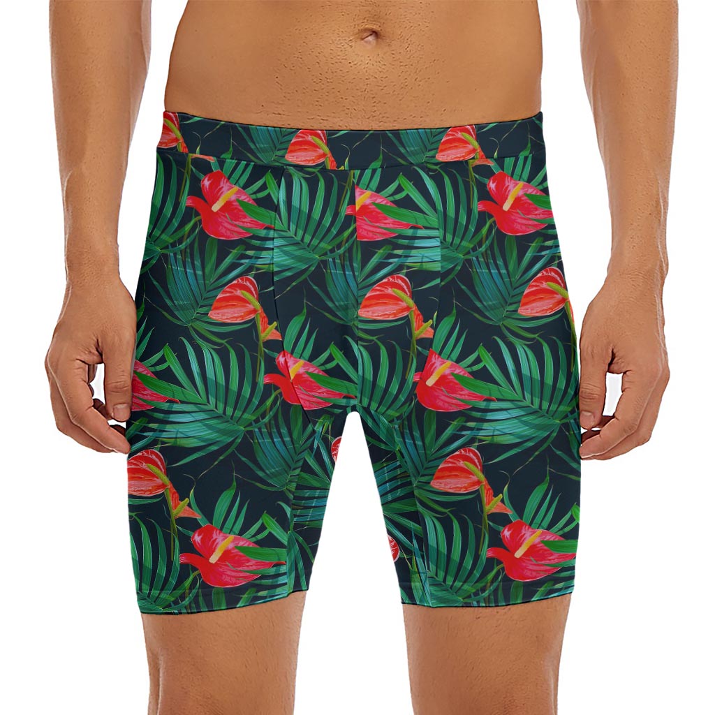 Hawaiian Tropical Flowers Pattern Print Men's Long Boxer Briefs