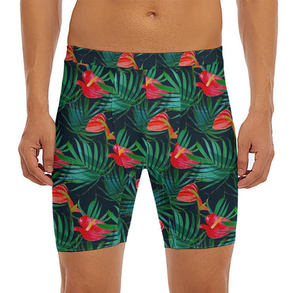 Hawaiian Tropical Flowers Pattern Print Men's Long Boxer Briefs