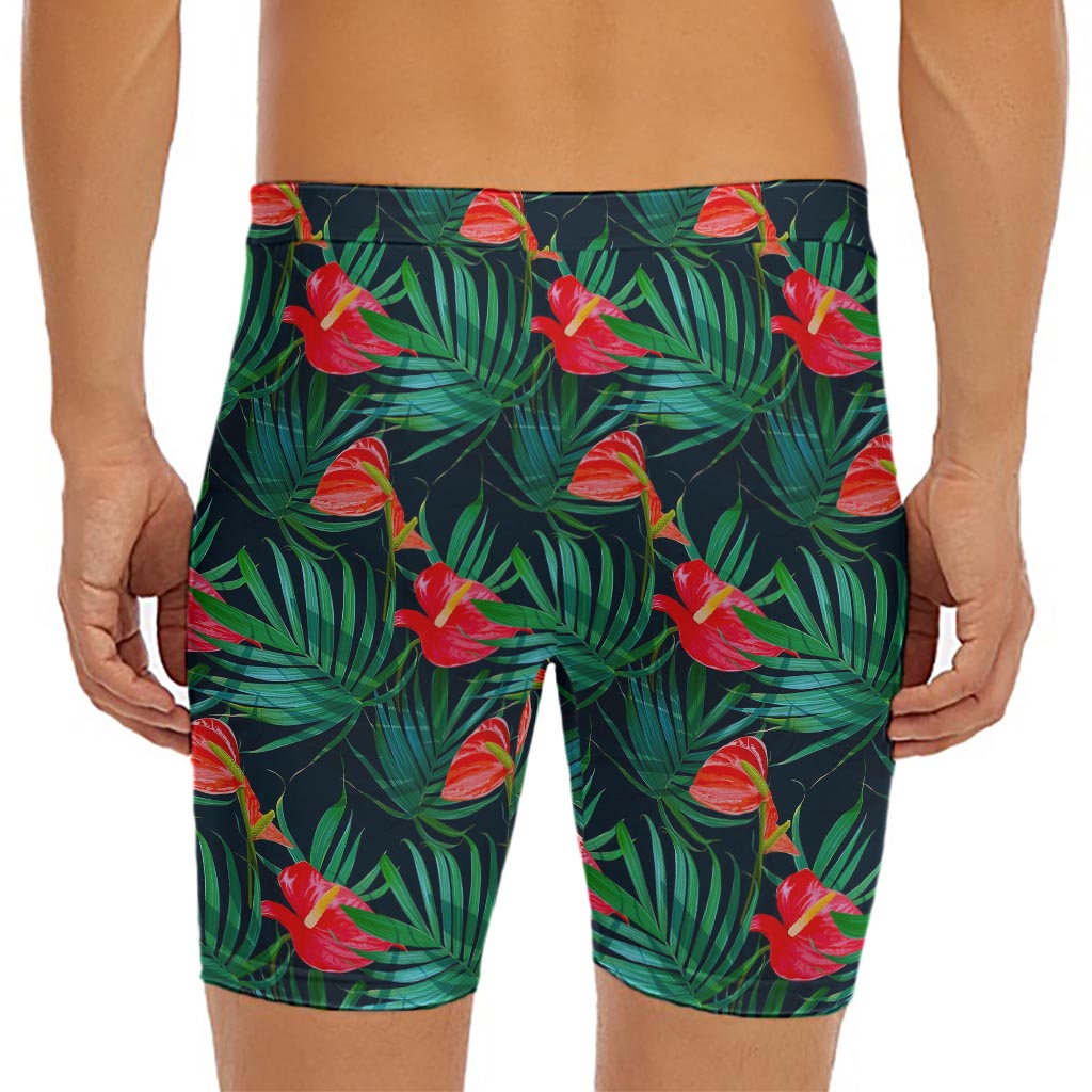 Hawaiian Tropical Flowers Pattern Print Men's Long Boxer Briefs