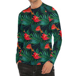 Hawaiian Tropical Flowers Pattern Print Men's Long Sleeve Rash Guard