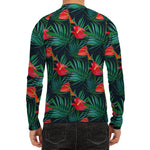 Hawaiian Tropical Flowers Pattern Print Men's Long Sleeve Rash Guard